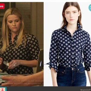 J Crew Women Floral Blouse Long Sleeve Daisy print  perfect floral pattern